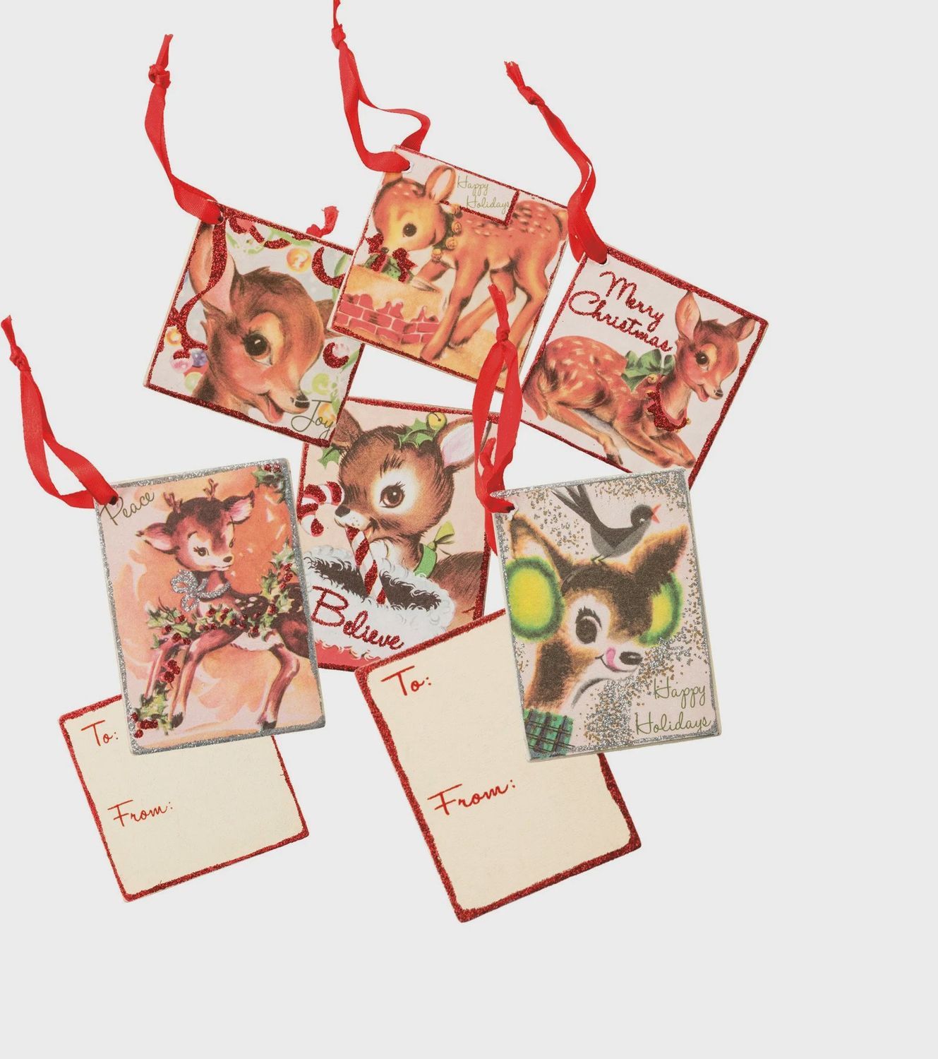 Gift Tags, Vintage Wood Xmas Deer 6 Asst
