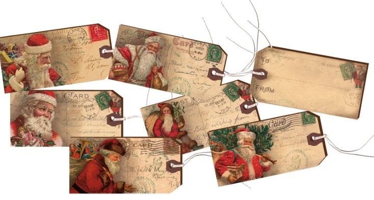 Gift Tag, Vintage Santa
