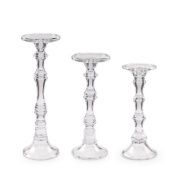 Candle Holder, Set/3 Slender Clear Glass Pillar/Taper
