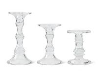 Candle Holder, Clear Glass Accommodates Taper/Pillar Set/3