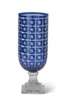 Vase, 15&quot; Sapphire Blue Dot Cut w/Clear Glass