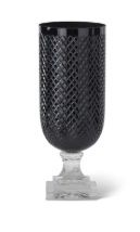 Vase, 15&quot; Black Dot Cut w/Clear Glass Pedestal