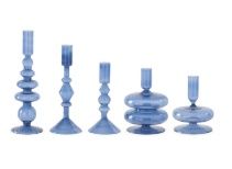 Candle Holder, Set/5 Handmade Blue Glass Modern