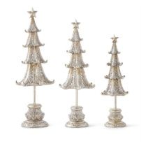 Tree, Set/3 Champagne Xmas Tree On Spindle Base