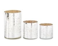 Candle Holder, Silver Mercury Glass w/Etched Xmas Tree Set/3