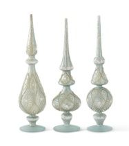 Finial, Set/3 Glittered &amp; Pearl Seafoam Mercury Glass