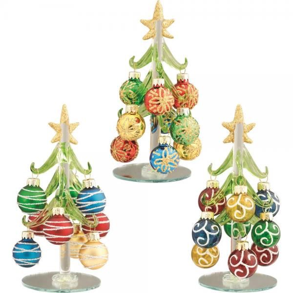 Tree, Holiday Crystal w/ Glass Ornaments 3 Asst Styles