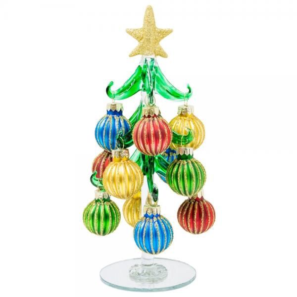 Tree, Handcrafted Glass 8&quot; w/ Ridged Ornaments