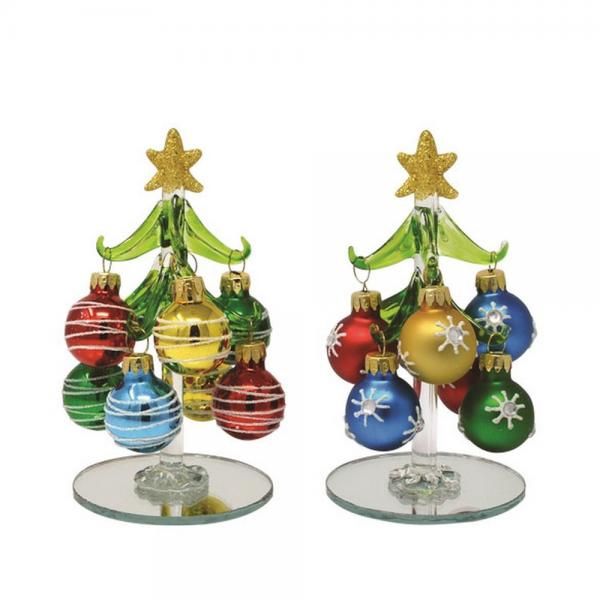 Tree, 5.5&quot; Handmade Green Crystal w/Ornaments Boxed