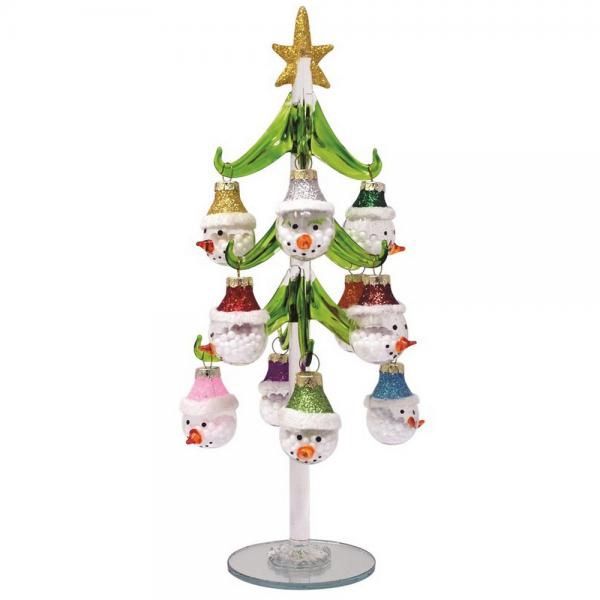 Tree, 10&quot; Glass w/Snowman Ornaments