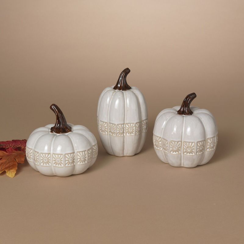 Pumpkin, 5&quot; White Ceramic Harvest 3 Asst Styles