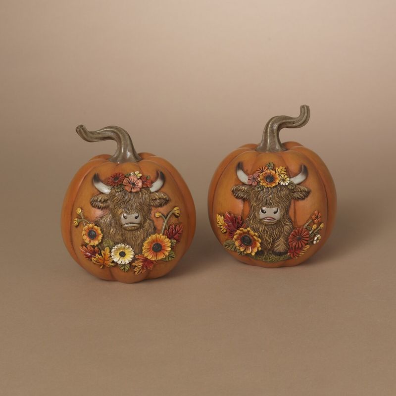 Pumpkin, Harvest Highland Cow 5.7&quot; 2 Asst