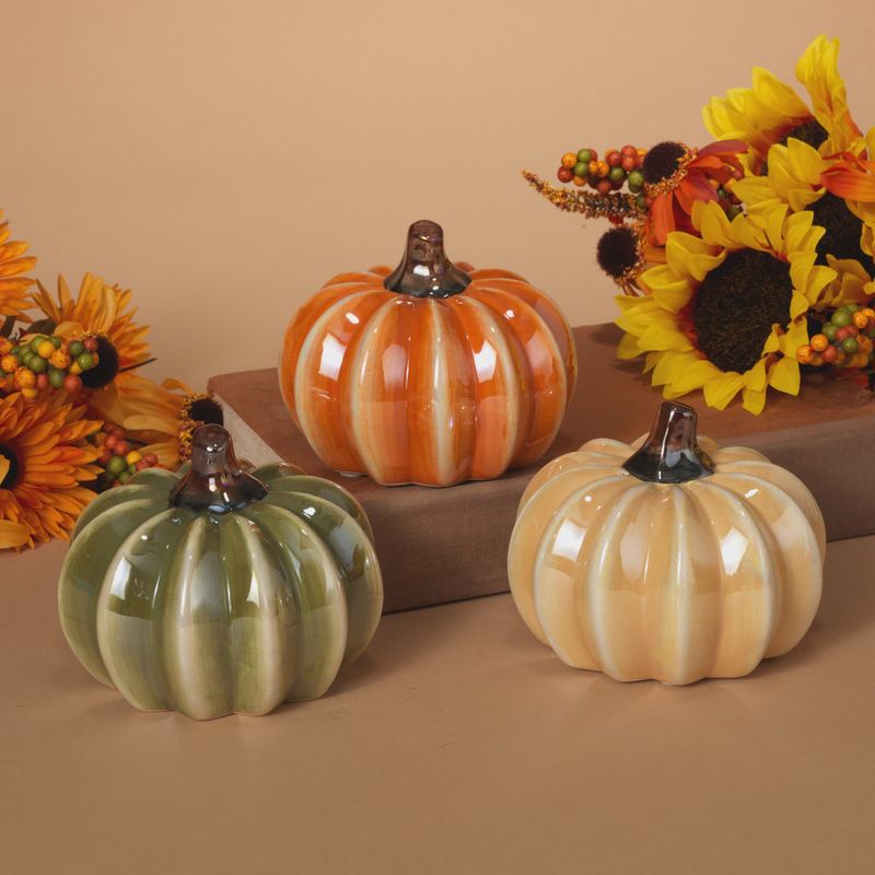Pumpkin, 3.75&quot; Dolomite Harvest Pearl Finish 3 Asst Colors