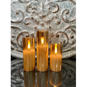 LED Candle, Petite Trio Champagne Gold 7"/6"/5" x2"