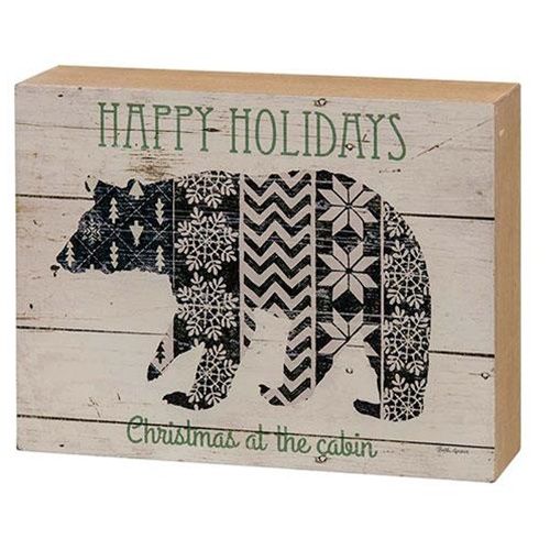 Sign, Nordic Bear Wood Box "Happy Holidays"