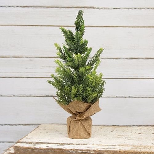 Tree, Glittered Pine w/Burlap Base 16&quot;