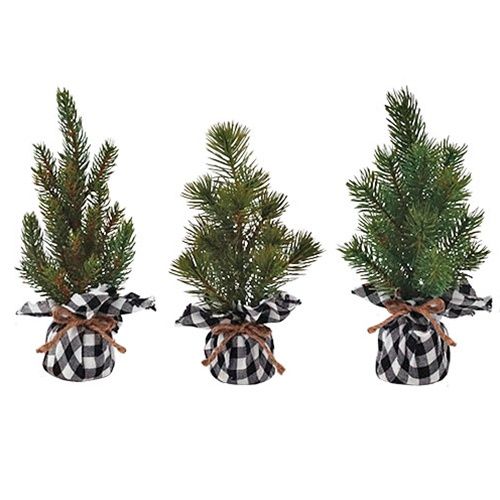 Tree, Sm Pine in Blk/Wht Plaid Base 3 Asst