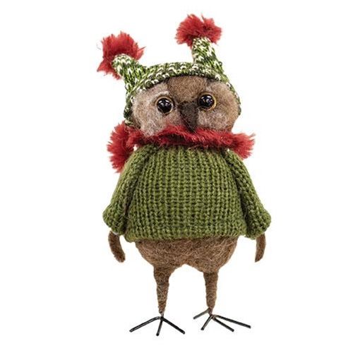 Ornament, Cozy Sweater Owl Felted 6"