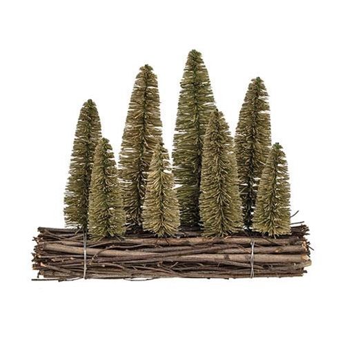 Tree, Botle Brush Xmas Trees on Twig Log