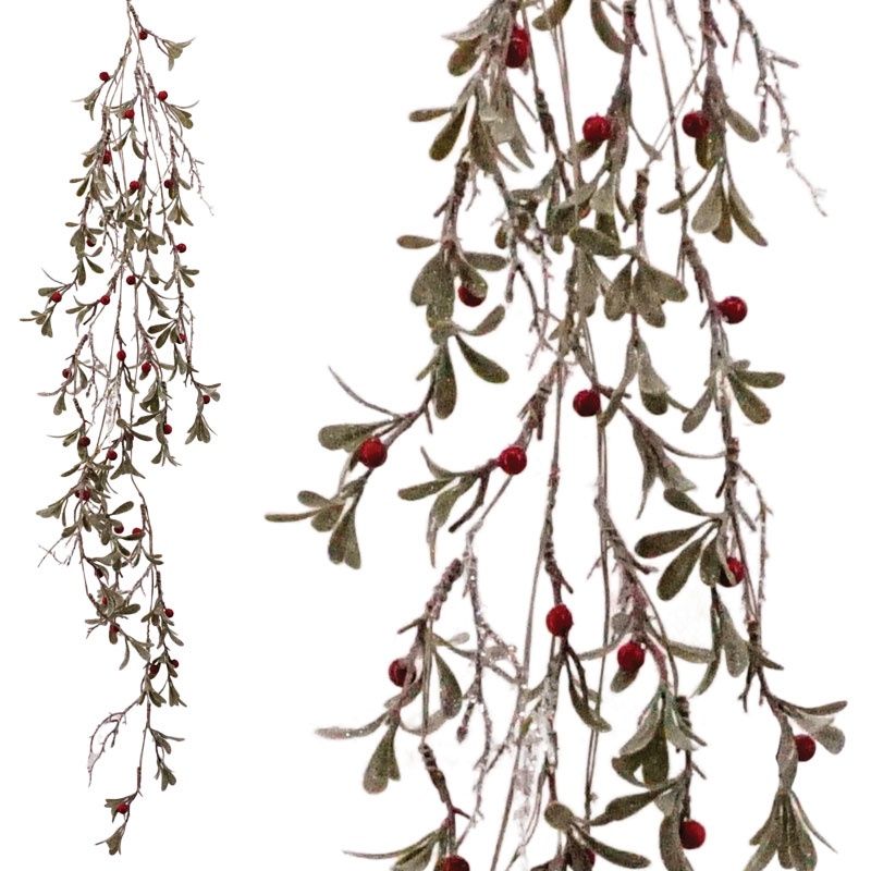 Garland, Frosted Mistletoe w/Red Berries