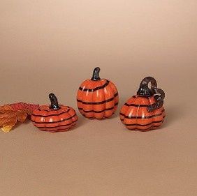 Pumpkin, 3.15&quot; Handblown Glass Orange/Blk 3 Asst Styles
