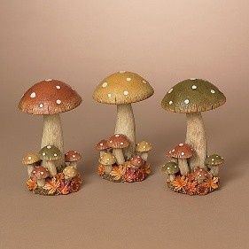 Mushroom, 7.6&quot; Harvest w/Leaves 3 Asst Colors