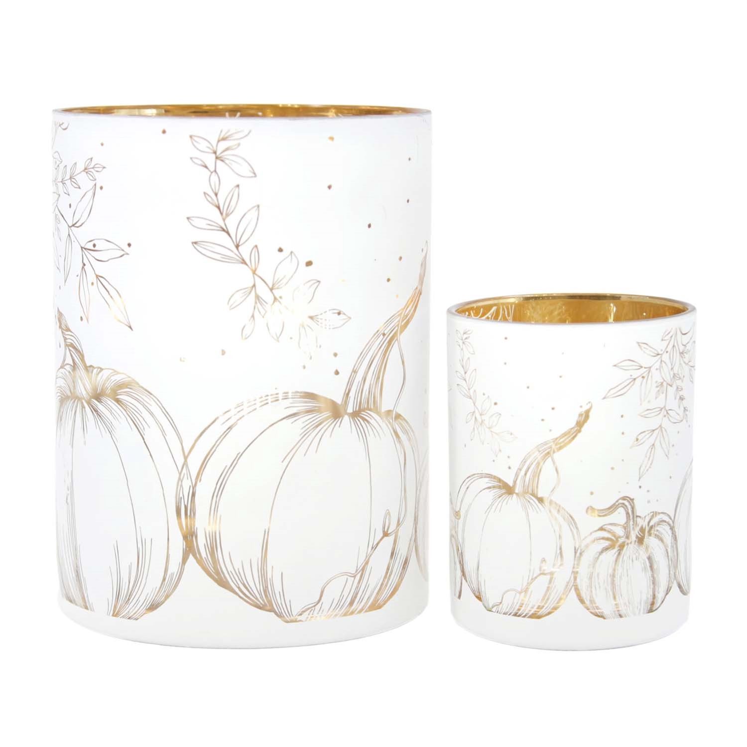 Candle Holder, Fall Harmony Gold/White Mercury Glass Set/2