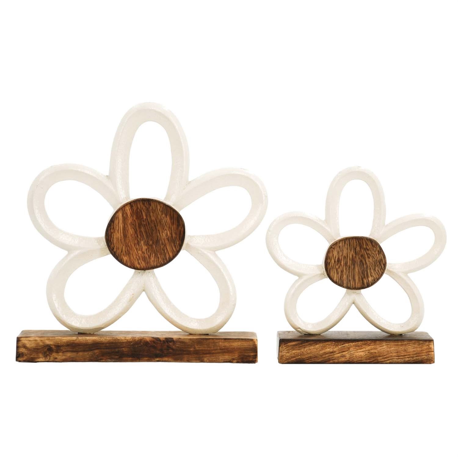 Table Top, Set/2 White Metal Daisies on Stand