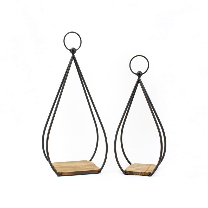 Candle Holder, Black Metal Teardrop 15&quot;/17&quot; Set/2