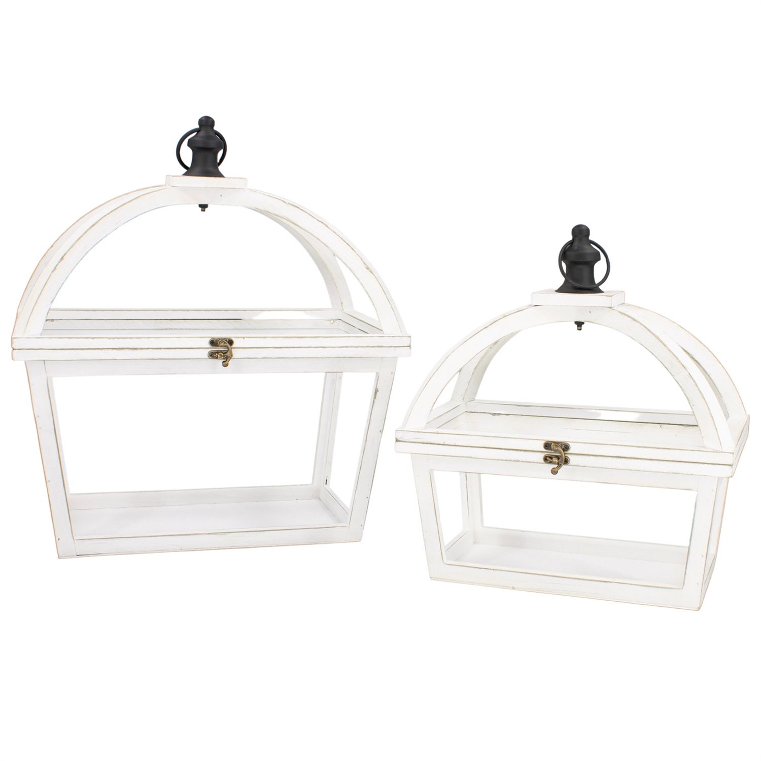 Lantern, Whitewashed Rectangular Wood/Metal