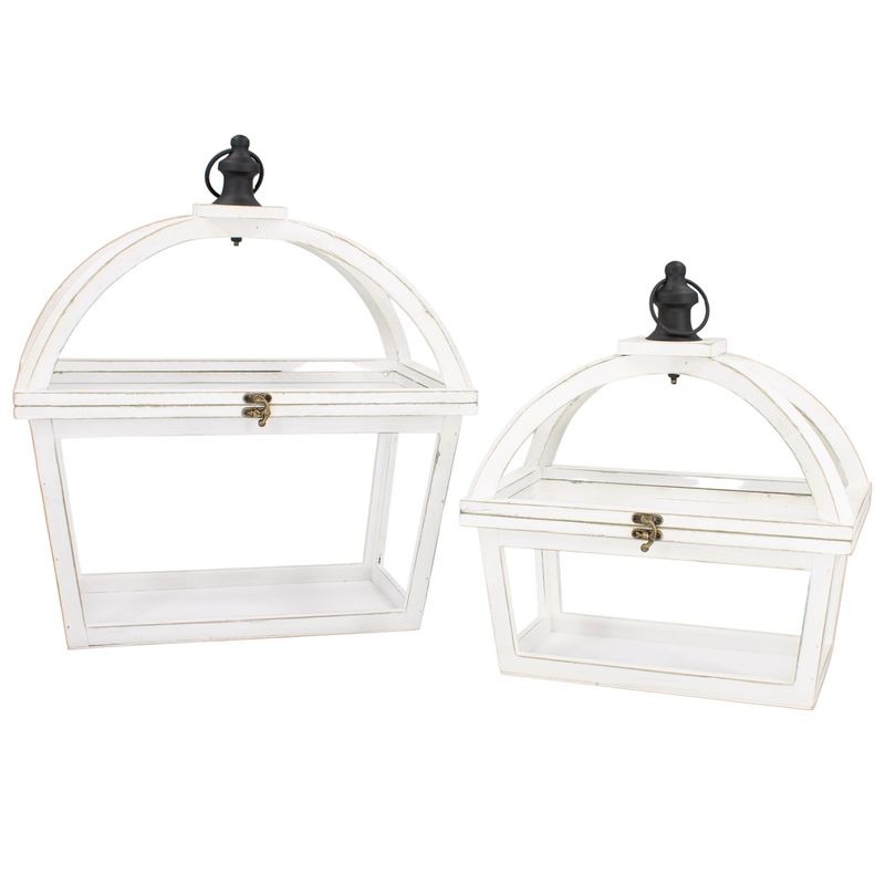 Lantern, Whitewashed Rectangular Wood/Metal