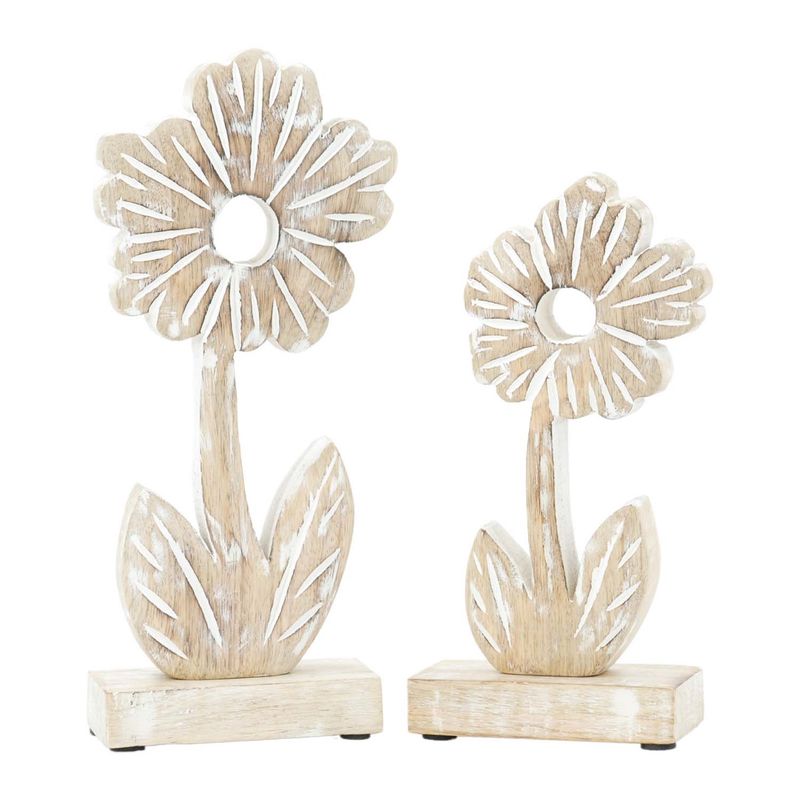 Table Top, Natural/White Wood Daisies Set/2