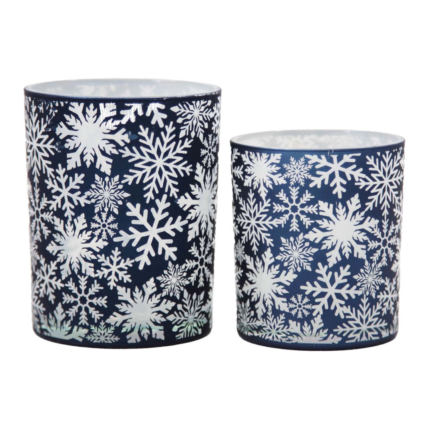 Glass Jar, Blue Snowflake  Set/2 4/5"