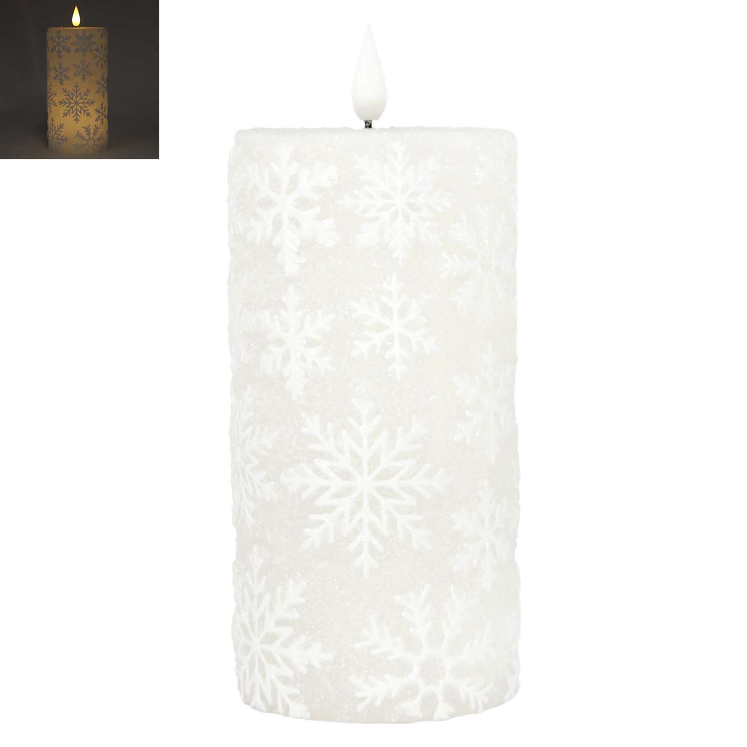 Candle, LED White Snowflake Pillar 3x6