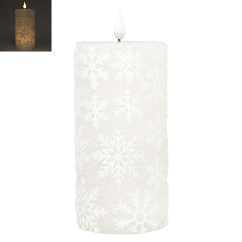 Candle, LED White Snowflake Pillar 3x6