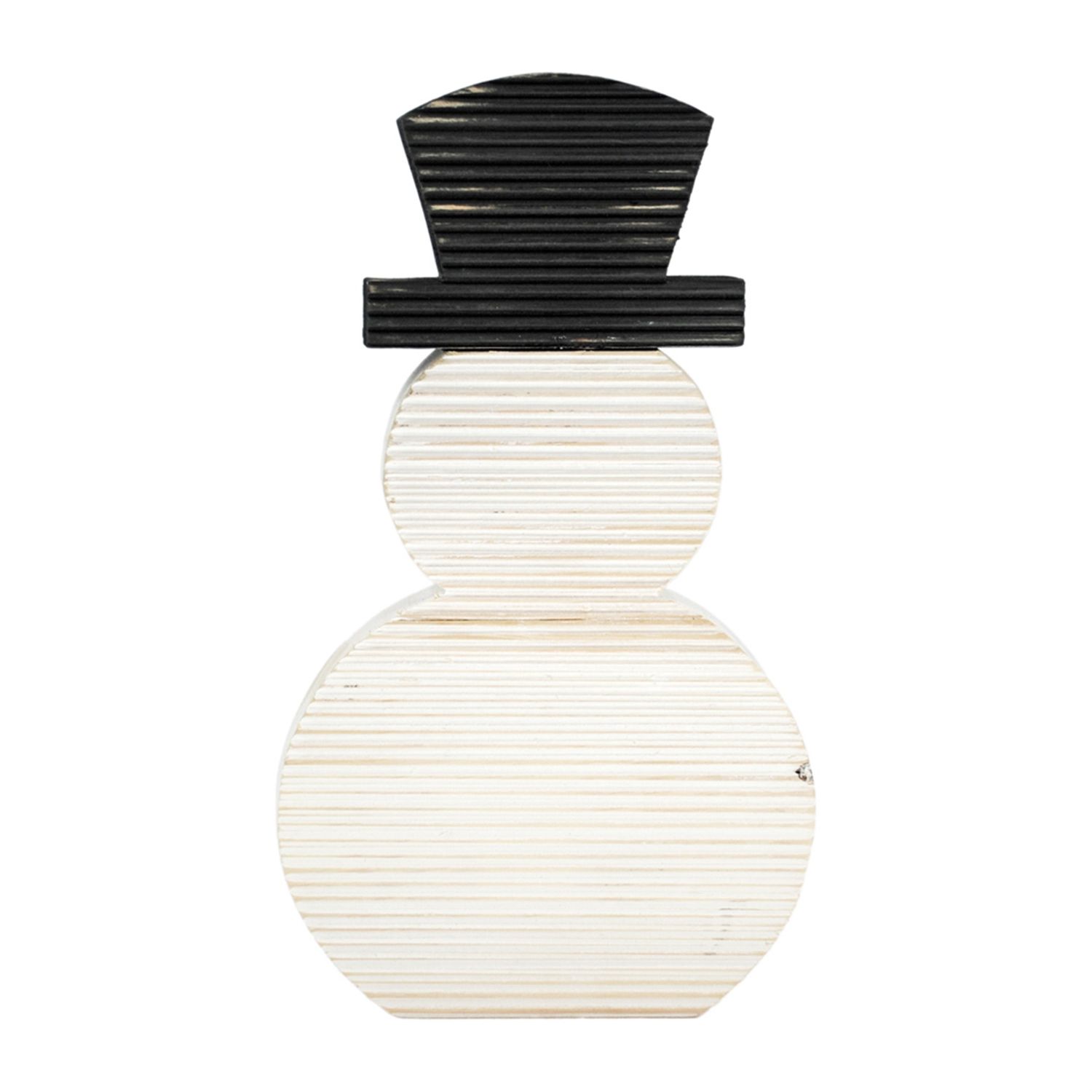 Snowman, Blk/Wht Ribbed Wood 14"