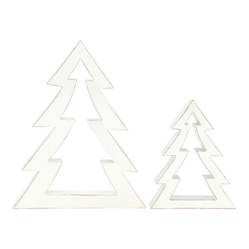 Tree, White Wood Cutouts Set/2 12&quot;,18.5&quot;
