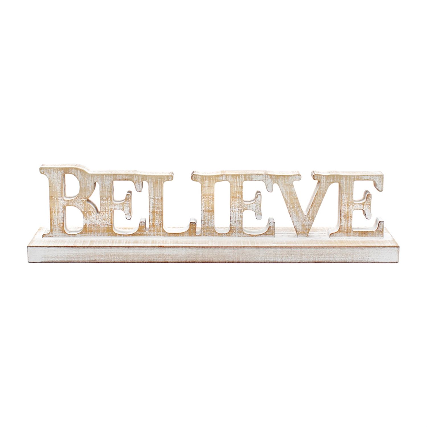 Sign, Believe Wood Cutout Word on Stand