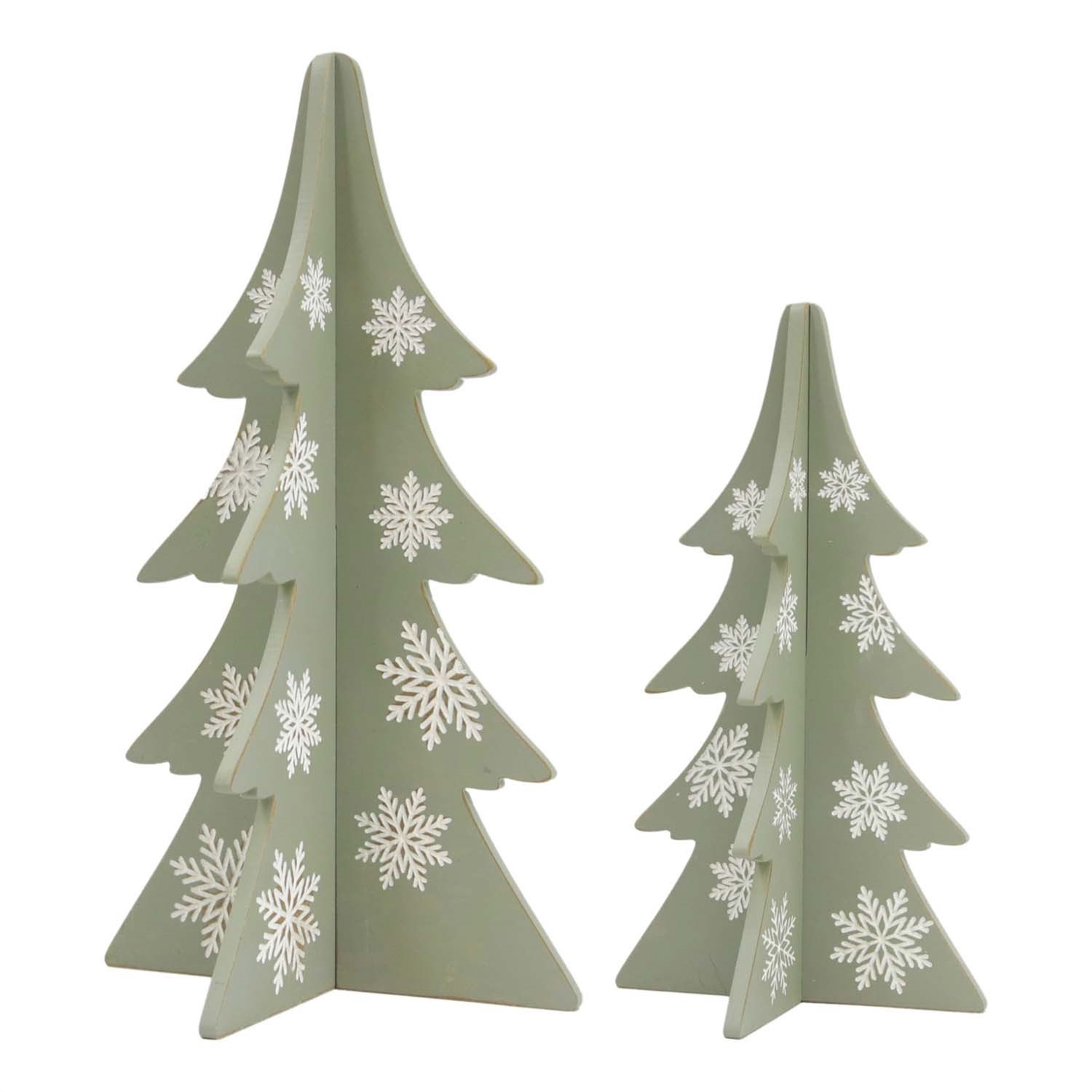 Tree, 4-Sided Sage Green Wood Snowflake Set/2