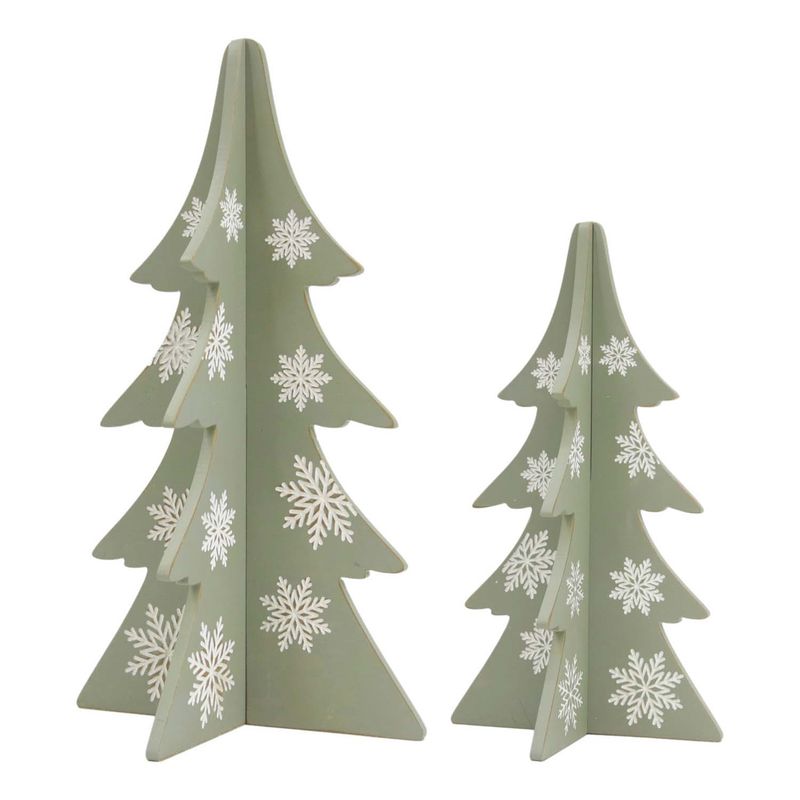 Tree, 4-Sided Sage Green Wood Snowflake Set/2