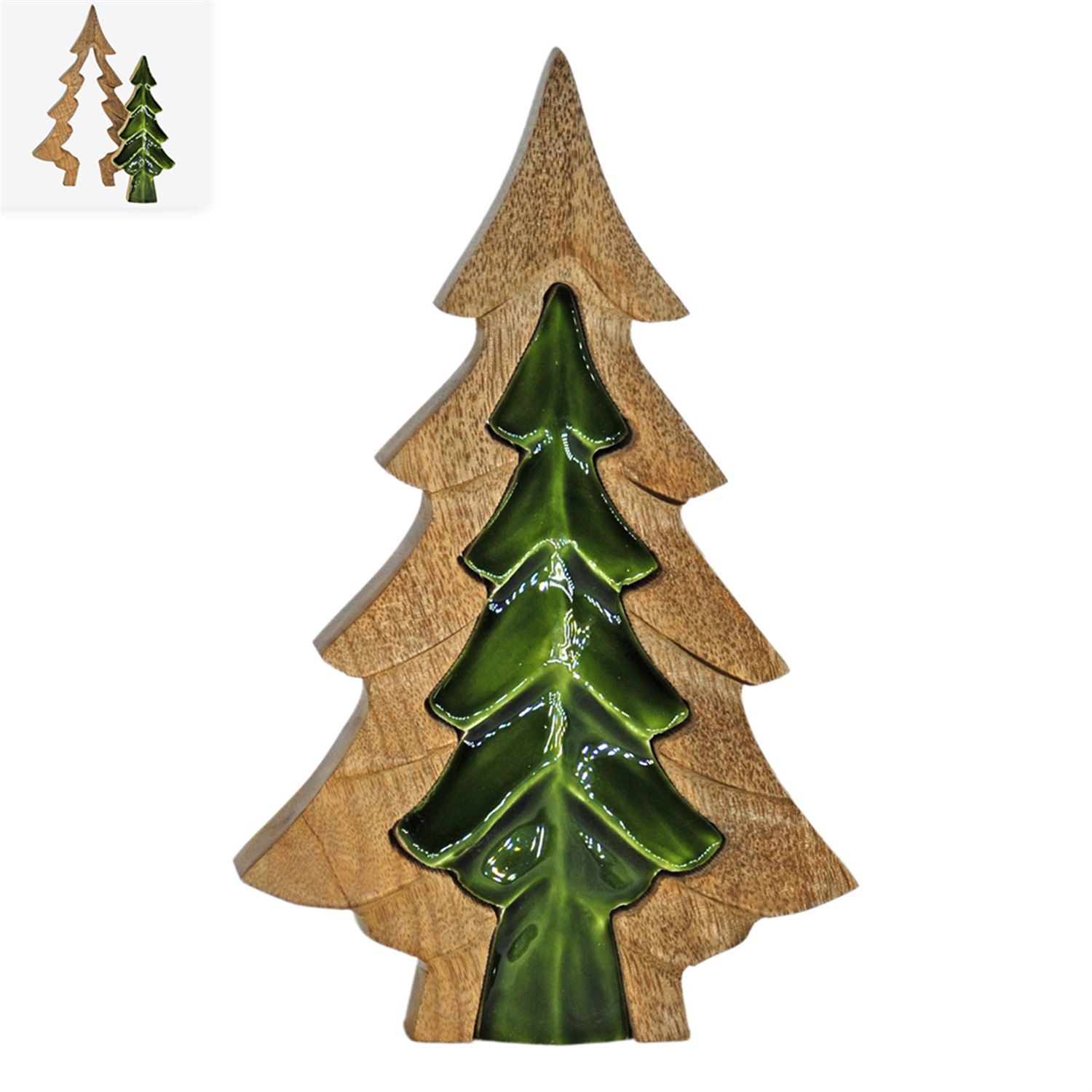 Tree, 3 D Wood &amp; Green Enamel 8&quot;