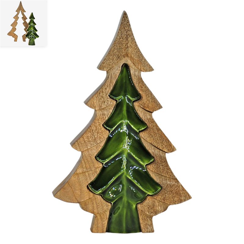 Tree, 3 D Wood &amp; Green Enamel 8&quot;