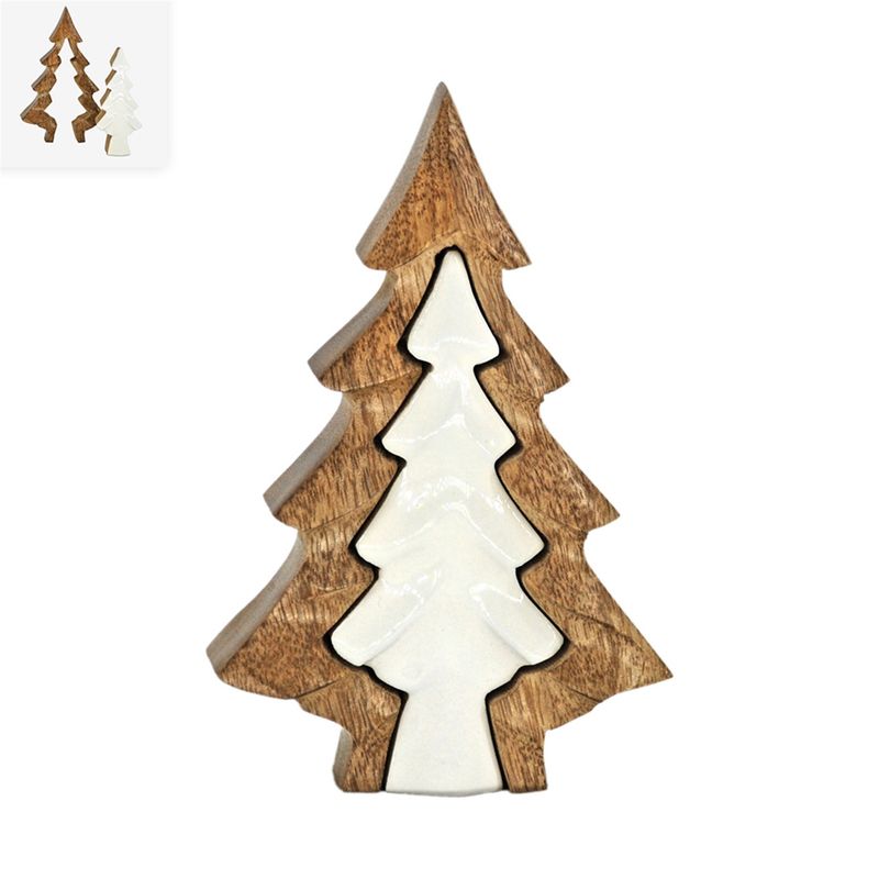 Tree, 3D Wood &amp; White Enamel  2pc 6&quot;