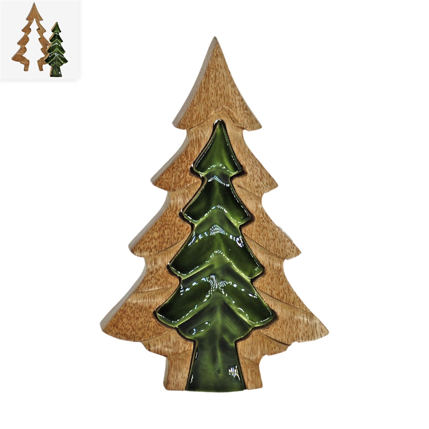Tree, 3D Wood &amp; Green Enamel 6&quot;