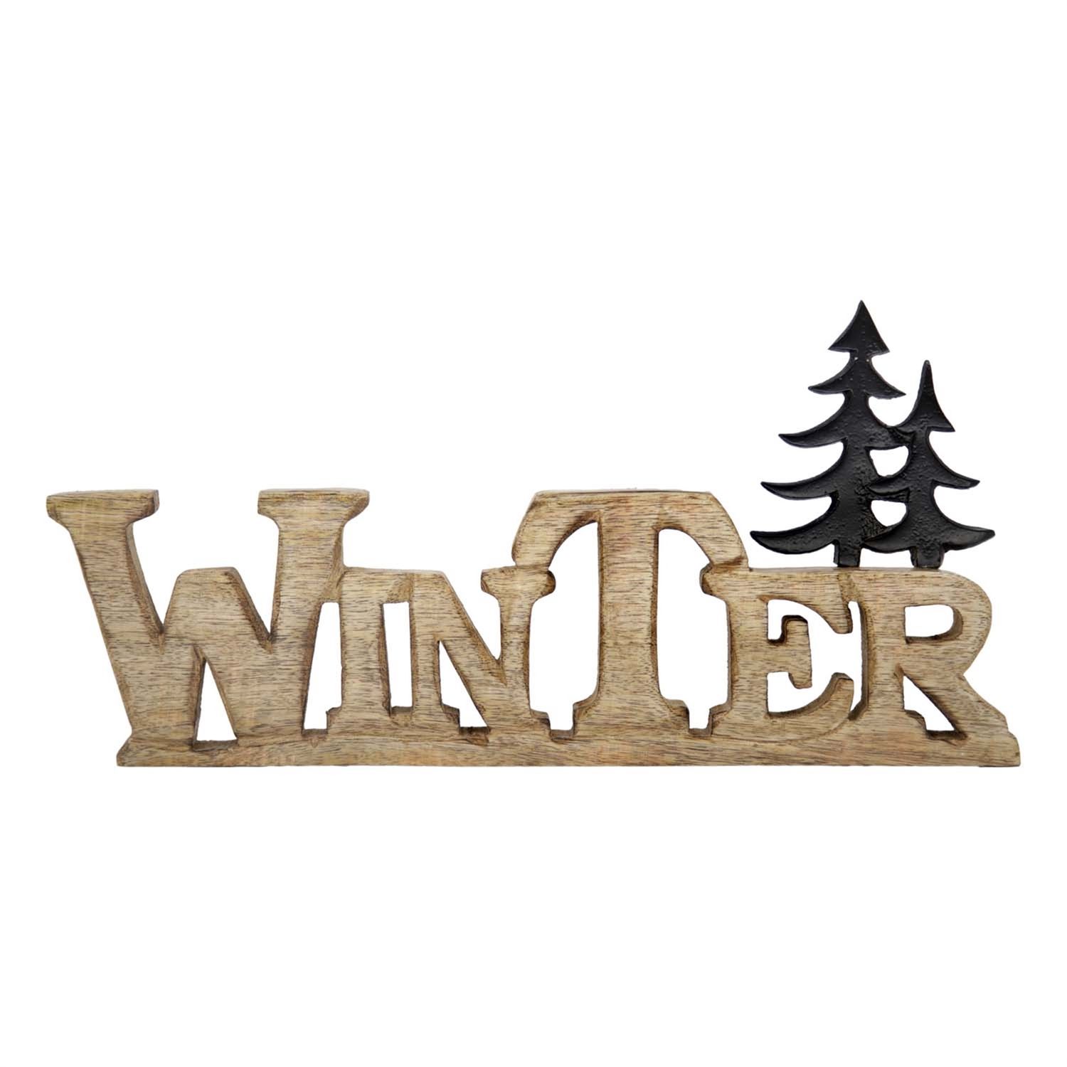 Sign, Wood Winter Cutout Block w/Metal Trees