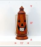 Lantern, Dark Orange Metal Pumpkin 20"