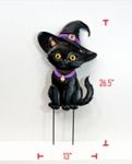 Yard Art, Black Metal Halloween Cat w/Hat