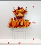 Yard Art, Fall Highland Cow w/Pumpkins
