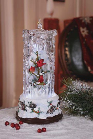 Music Box, Diamond Cut Candle w/Cardinal