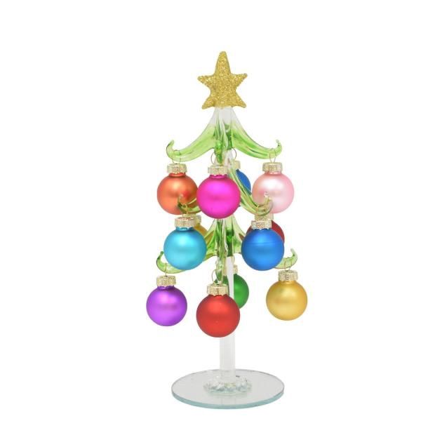 Tree, 8&quot; Glass w/Frosted Ornaments